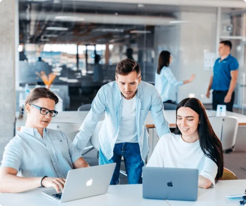 Professional team discuss about different types of approach with a laptop